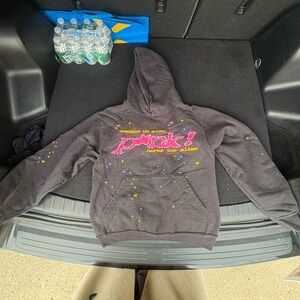 Trendy Graphic Hoodie - Black with Pink and Yellow Accents